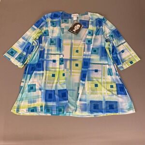 Vintage Carolyn Strauss Cardigan Plus Size‎ 3X Blue Green Geometric USA VTG NWT